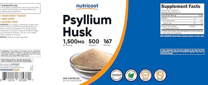 Nutricost Psyllium Husk 1500mg Per Serving, 500 Capsules - Non-GMO & Gluten Free