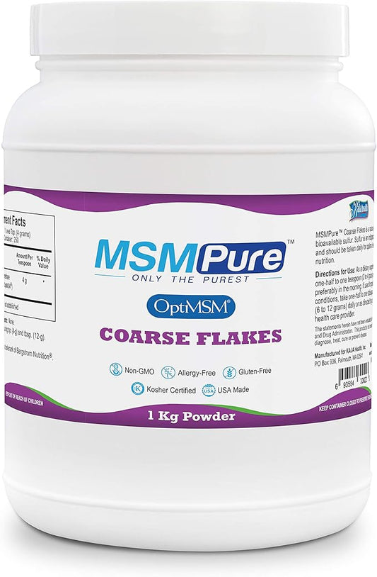 KALA HEALTH MSMPure Coarse MSM Powder Flakes – US-Sourced MSM for Joint Health, Skin Appearance, and Hair & Nail Support – 2.2 lb, Organic Sulfur
