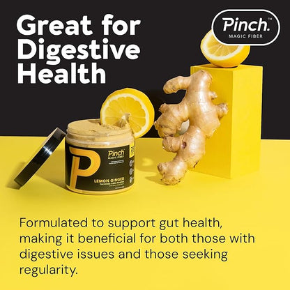 Pinch Magic Fiber Supplement Powder | Lemon Ginger Flavored Psyllium Husk Powder for Digestive Health & Gut Support | Low Sugar Supplement for Keto & Vegan Diets | USA-Made | 28-Day Supply