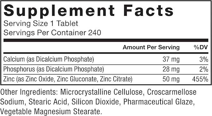 Force Factor Zinc 50mg, Zinc Supplements with Zinc Oxide Powder, Zinc Gluconate, and Zinc Citrate for Immune Support and Immune Health, High-Potency, Vegan, Gelatin Free, Non-GMO, 240 Tablets