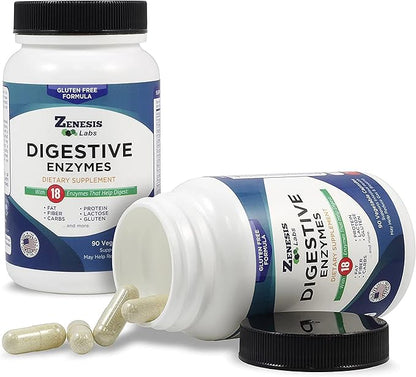 Zenesis Labs Digestive Enzymes - with Amylase, Bromelain, Protease, Lipase, & 14 Other Enzymes - 180 Capsules