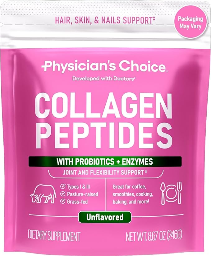 Physician's CHOICE Collagen Peptides - Hydrolyzed Protein Powder for Hair, Skin, Joints - Grass Fed, Non-GMO