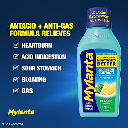 Mylanta Heartburn and Gas Relief, Liquid Antacid, Classic Flavor, 12 Fluid Ounce