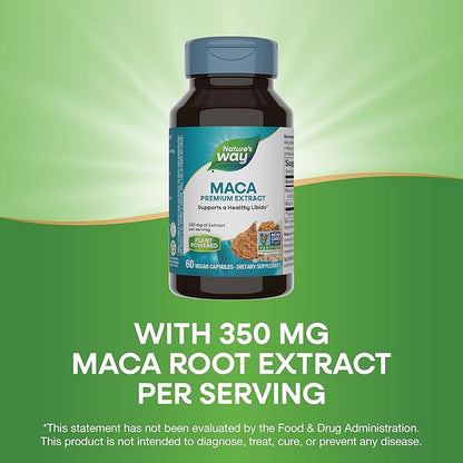 Nature's Way Maca Premium Extract, Supports a Healthy Libido*, Standardized to 0.6% Glucosinolates, Non-GMO Project Verified, 60 Vegan Capsules (Packaging May Vary)