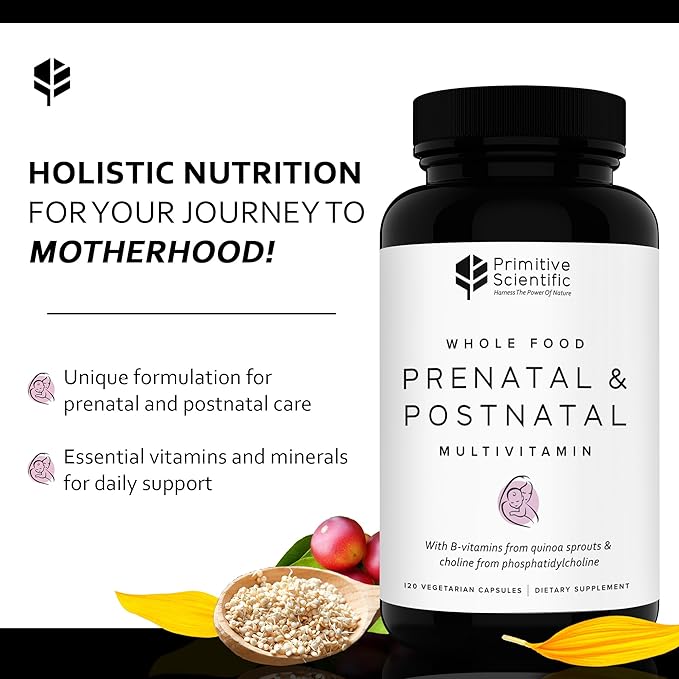 Prenatal and Postnatal Multivitamin for Women, with Vitamins A, B, C, D, E, Iodine, and Ginger for Mother & Baby Support, Non-GMO, Gluten-Free (120ct)