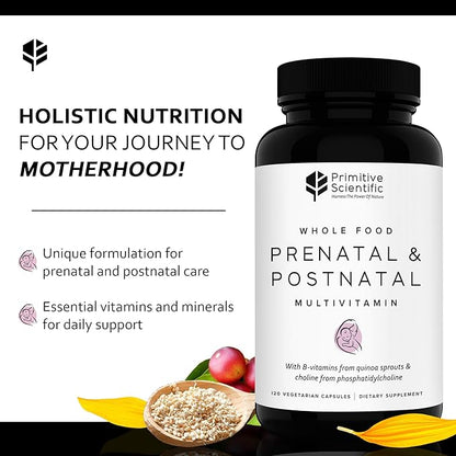 Prenatal and Postnatal Multivitamin for Women, with Vitamins A, B, C, D, E, Iodine, and Ginger for Mother & Baby Support, Non-GMO, Gluten-Free (120ct)