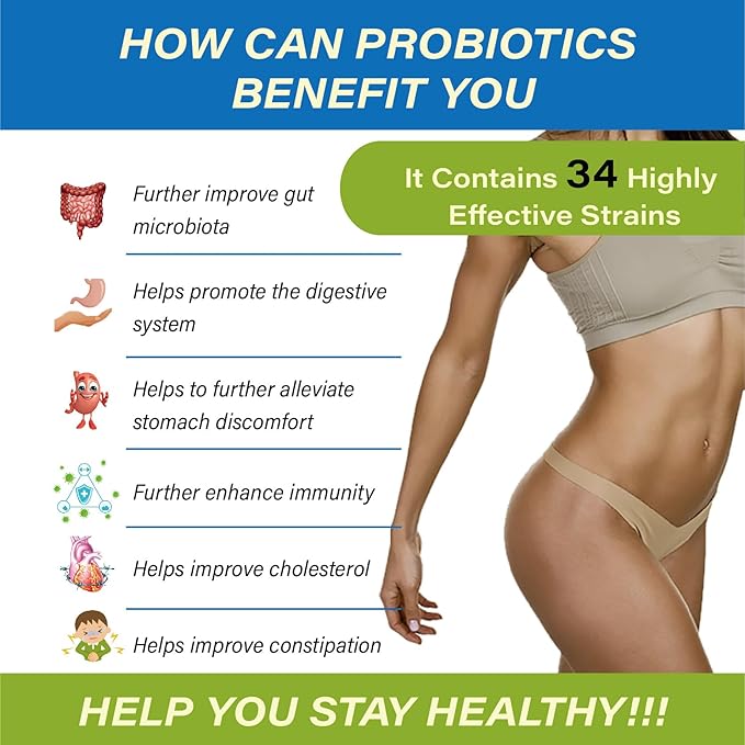 Organic Probiotic and Prebiotics,150 Billion CFU 34 Strains, Digestive Enzymes,for Men and Women, 60 Vegan Capsules for Gut Health & Digestive Support, Non-GMO, Gluten Free