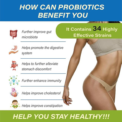 Organic Probiotic and Prebiotics,150 Billion CFU 34 Strains, Digestive Enzymes,for Men and Women, 60 Vegan Capsules for Gut Health & Digestive Support, Non-GMO, Gluten Free