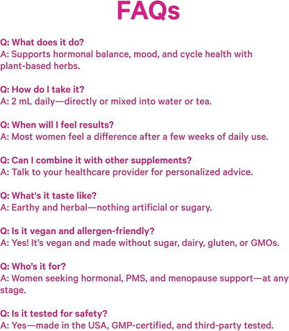 Pink Stork Hormone Balance Support Liquid - Hormonal Health, PMS and Period Relief, Menopause + Mood Support, Herbal Supplement for Women with Red Raspberry Leaf & Wild Yam - Vegan, 2 oz, 30 Servings