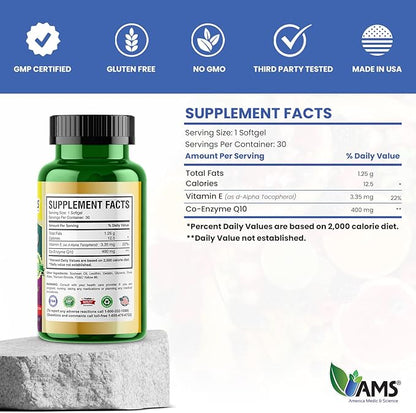 America Medic & Science Q-Well-10 (30 Pieces) | CoQ10 400mg Softgels | Nutritional Supplement with Coenzyme Q10 and Vitamin E | High Absorption Antioxidant for Enhanced Wellness and Heart Health