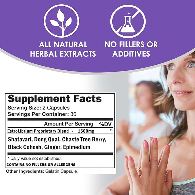 VH Nutrition ESTROLIBRIUM | Hormone Balance for Women* | Menopause Support Supplement* | Black Cohosh, Shatavari, Chaste Tree Berry (Vitex), Dong Quai | 60 Capsules in Easy to Swallow Pills