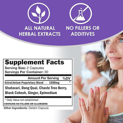 VH Nutrition ESTROLIBRIUM | Hormone Balance for Women* | Menopause Support Supplement* | Black Cohosh, Shatavari, Chaste Tree Berry (Vitex), Dong Quai | 60 Capsules in Easy to Swallow Pills