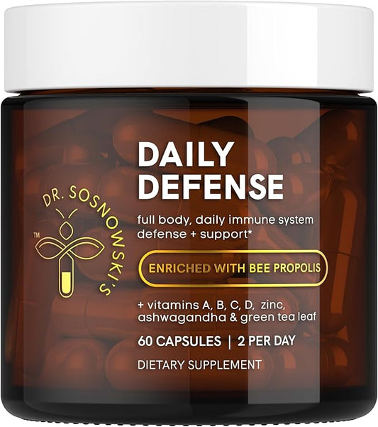 Dr Sosnowski's Daily Defense Immunity Supplements | Hive-led Multi-Vitamin with Bee Propolis, Pollen & Royal Jelly, Vegetable Capsules, 60ct