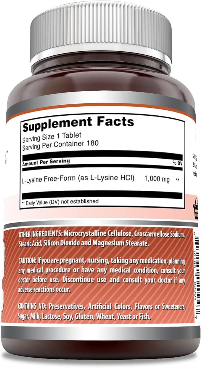 Amazing Formulas L-Lysine 1000mg Amino Acid Vitamin Supplement 180 Tablets | Non-GMO | Gluten Free | Made in USA