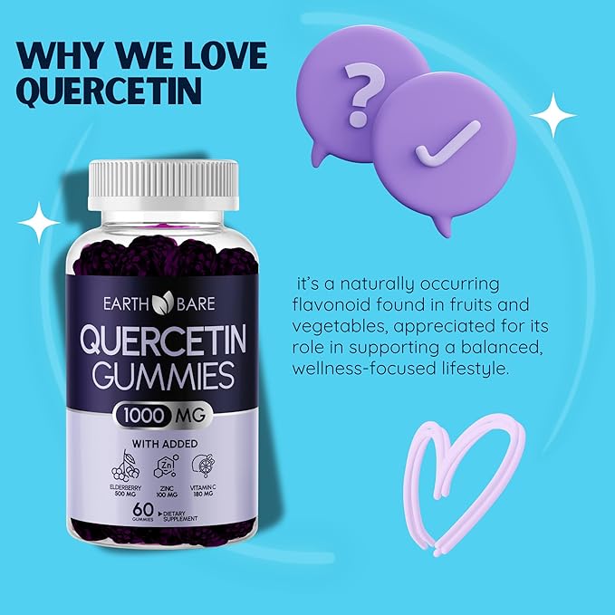 Quercetin Gummies with Elderberry, Vitamin C & Zinc – Vegan, Non-GMO, 60 Gummies