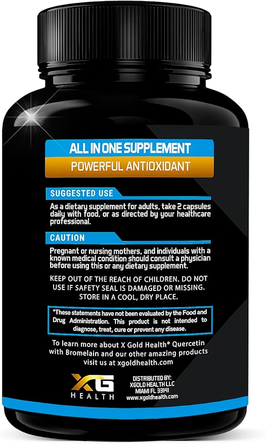 X Gold Health Quercetin Complex | XGold Defense Blend: Immune Support with 10:1 Quercetin Extract, Bromelain, NAC, Zinc, Vitamin C, K2 + D3, Elderberry, Turmeric, Ginger, and More