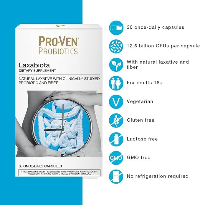 Laxabiota Daily Probiotic with Natural Laxative & Fiber | 12.5 Billion CFUs | Contains Sennosides for Constipation | Vegetarian & Gluten Free