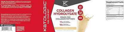 Ketologic Grass Fed Collagen Hydrolysate Powder (Vanilla) (1 LB) - 37 Servings, 11 G Collagen Per Serving, 10 G Protein Per Serving - Grass-fed Collagen Peptides