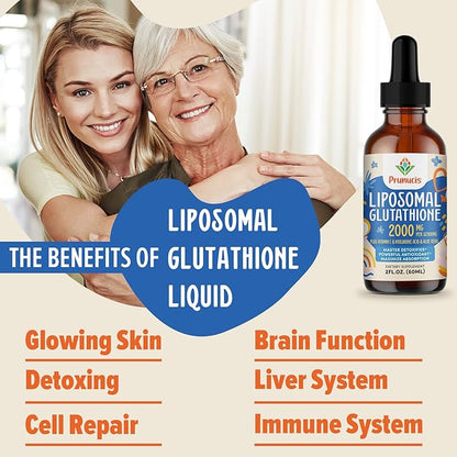 2000MG Liposomal Glutathione Liquid, 98% Absorption, Glutathione Liquid Supplement, Active Form L- Glutathione, Powerful Antioxidant Complex for Immune System, Aging Defense, Detox, 16 FL.OZ