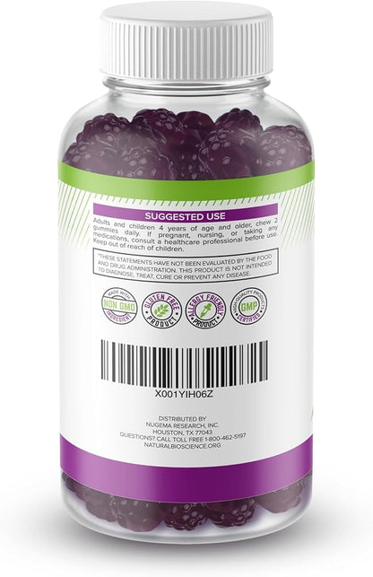 Sambucus Elderberry Gummies with Vitamin C & Zinc, Immune Support for Adults & Kids, Daily Antioxidant & Wellness Boost, 180 Vegan, Gluten-Free, Chewable Elderberry Gummies