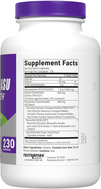 Nutramax Cosamin® ASU Joint Health Supplement with Glucosamine, Chondroitin & ASU for Men’s & Women's Joint Health, 230 Capsules