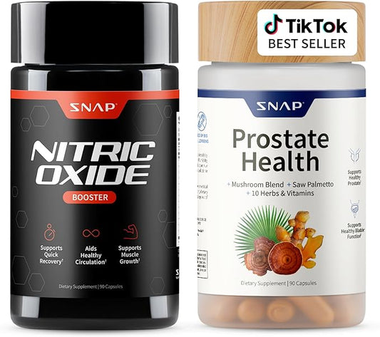 Snap Supplements Nitric Oxide Booster Supplement with L Arginine and L Citrulline Essential Amino Acids and Ginseng Root, Energ & Circulation Support (Prostate + Nitric Oxide (Bundle))