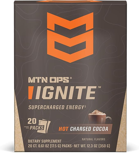 MTN OPS Hot Ignite Instant Coffee Nootropic & L-Arginine L-Citrulline for Cognitive Clarity, Mental Focus & Nitric-Oxide Boost | 200mg Caffeine per Serving, 20 Servings | Charged Cocoa Trail Packs