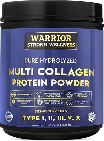 Pure Hydrolyzed Multi Collagen Protein Powder, Collagen Powder, Boost Energy, for Aging Skin Elasticity, Hair & Nails Growth Support, Joint Health (Unflavored)