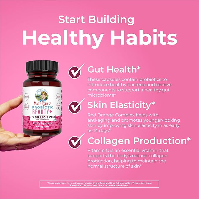 Probiotic Beauty Capsules by MaryRuth's | Vegan Collagen Support | Anti Aging | Gut Health | Hair Skin and Nails Vitamins | Skin Care | Biotin | Non-GMO Project Verified | 60 Count