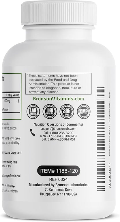 Bronson Maca Root Extra Lepidium Meyenii, Non-GMO, 120 Vegetarian Capsules
