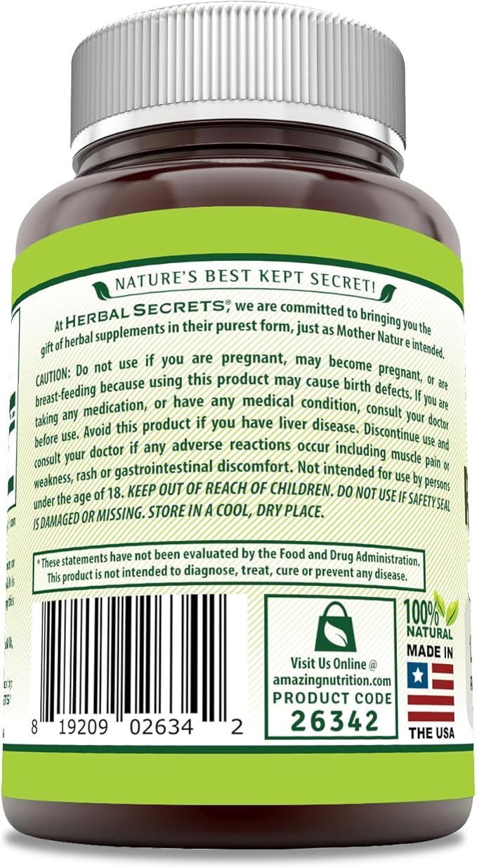 Herbal Secrets Red Yeast Rice 1200 Mg per Serving, 240 Veggie Capsules Supplement | Non-GMO | Gluten Free | Made in USA
