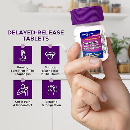 GeriCare Omeprazole Delayed Release Tablets 20mg Stomach Acid Reducer Pills for 24 Hour Heartburn Relief- Acid Reflux Medicine to Treat Frequent Heartburn- Anti-Acid Relief Tablets 42 Count (2 Pack)