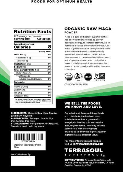 Terrasoul Superfoods Organic Raw Maca Powder, 2 Lbs : Premium Quality, Supports Increased Stamina & Energy
