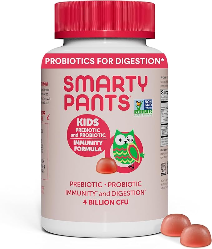 SmartyPants Kids Probiotic Immunity Gummies: Prebiotics & Probiotics for Immune Support & Digestive Comfort, Strawberry Crème, Vegan Gummy Vitamins, 60 Count, 30 Day Supply, No Refrigeration Required