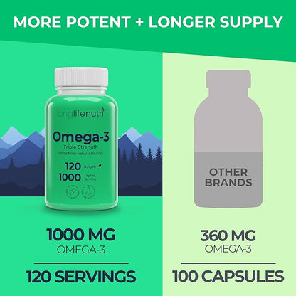Omega 3 Fish Oil 1000mg - with High EPA & DHA, 120 Softgels, Fatty Acids Supplement for Cognitive Function, from Salmon, 4-Month Supply, GMP Certified, Made in USA