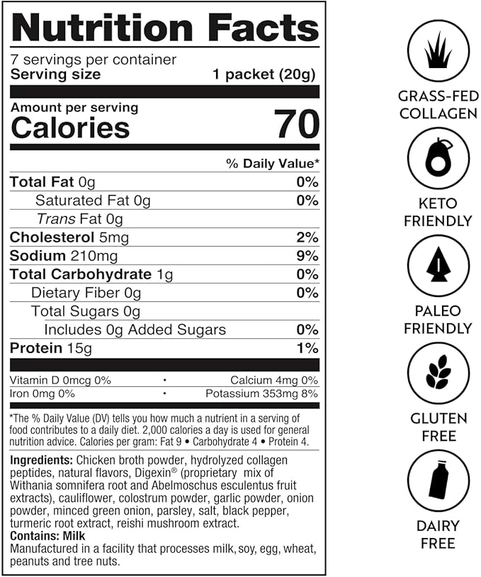Dr. Kellyann Bone Broth + Digestive Support Collagen Powder Packets (7 Servings, 1 Box), 16g Protein/Serving, 100% Grass-Fed Hydrolyzed Collagen Powder, Keto & Paleo Friendly - Cumin Carrot