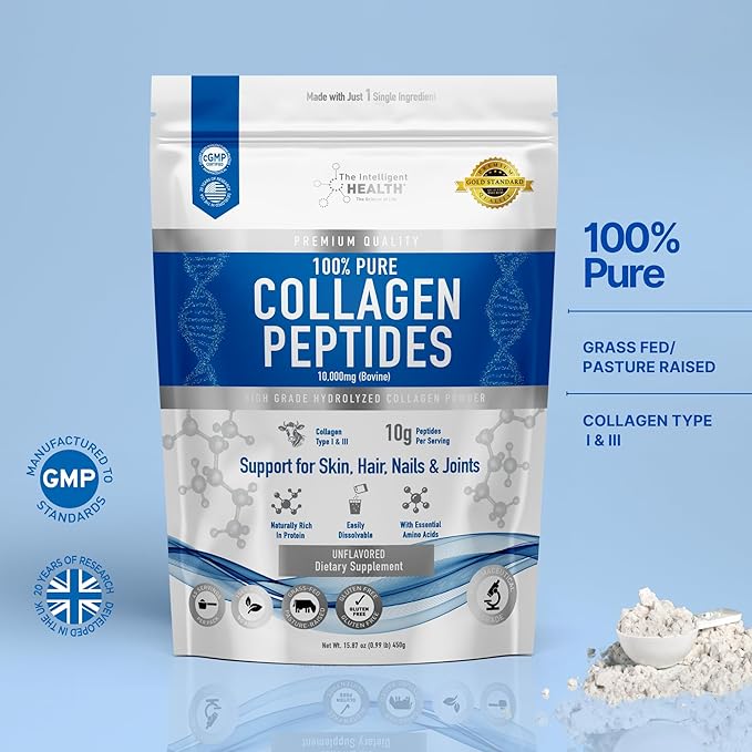 Collagen Peptides Powder, 45 Servings, Hydrolyzed Collagen, Type I & III, Grass Fed, Unflavored, Gluten Free, Keto/Paleo, 10g Servings, 15.9 Oz, Skin Support, Hair, Nail, Joints