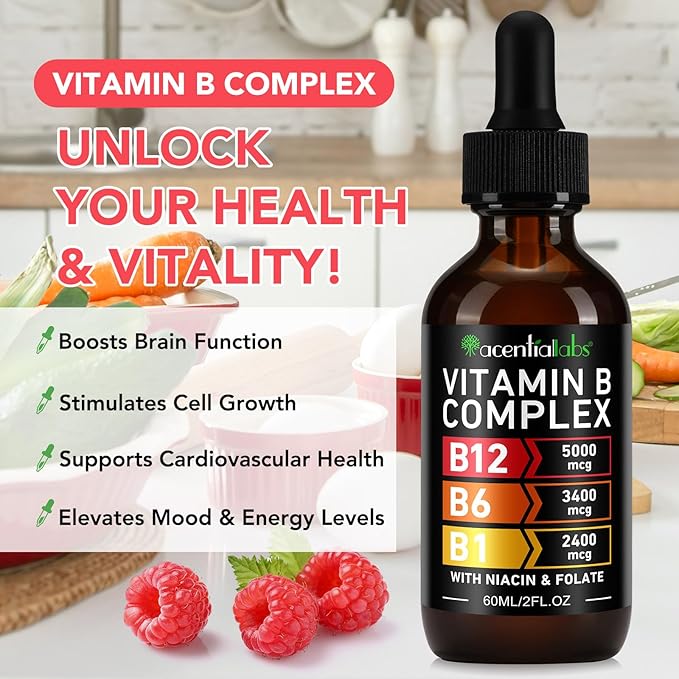 Organic Vitamin B Complex,Vitamin b Complex for Women, Vitamin B Complex Liquid, Vitamin B12 Methylcobalamin,Vitamin b6,B1,B9 for Metabolic Health Support, Vegan, Non-GMO, Gluten Free