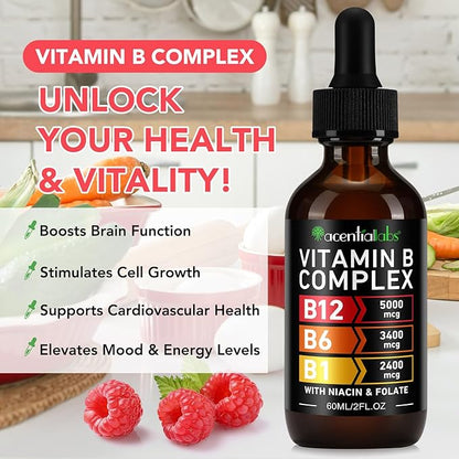 Organic Vitamin B Complex,Vitamin b Complex for Women, Vitamin B Complex Liquid, Vitamin B12 Methylcobalamin,Vitamin b6,B1,B9 for Metabolic Health Support, Vegan, Non-GMO, Gluten Free
