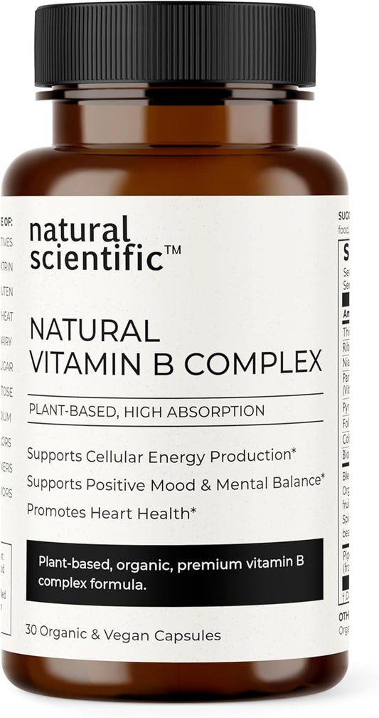 Organic Vitamin B Complex Supplement - for Women and Men - Vegan, Gluten-Free, Non-GMO - 1-Month Supply - 30 Capsules - Premium Dietary Supplement