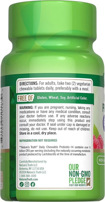 Nature's Truth Probiotic Chewable for Men and Women | 6 Billion CFU | 60 Count | 14 Strains | Berry Flavor | Non-GMO & Gluten Free