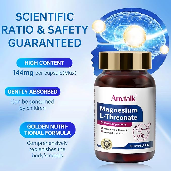 Magnesium L-Threonate, Magnesium Breakthrough, Brain Supplements for Memory and Focus, Sleep and Cognitive Support for Kids & Adults (90 Capsules)