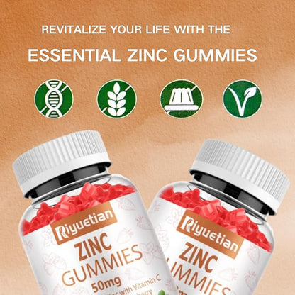 Zinc Gummies - 50mg High Potency Zinc with Vitamin C + Vitamin D3 + Elderberry - Immune Health Support - Vegan, Non-GMO and Gluten Free - 60 Gummies