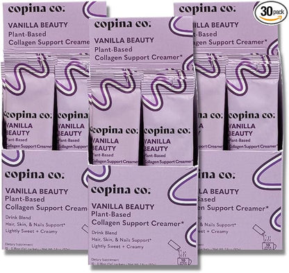 Vanilla Beauty Vegan Collagen Booster Creamer: Plant Based Collagen Support Smoothie Drink Vegan Blend Variety Pack | Vanilla Flavor || 3 Cartons, 10 Individual Servings per Carton