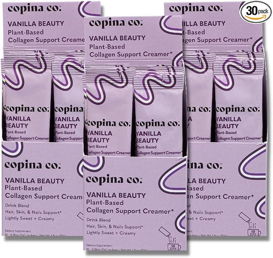 Vanilla Beauty Vegan Collagen Booster Creamer: Plant Based Collagen Support Smoothie Drink Vegan Blend Variety Pack | Vanilla Flavor || 3 Cartons, 10 Individual Servings per Carton