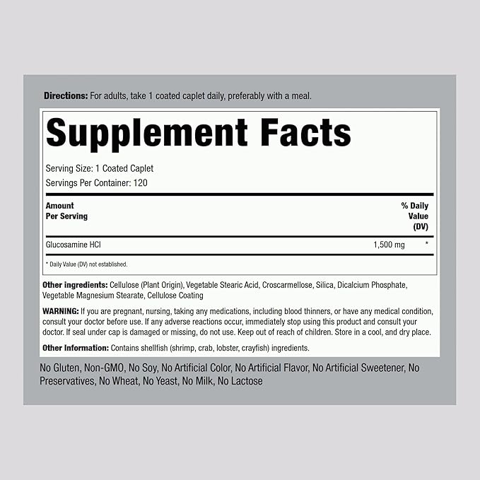 Piping Rock Glucosamine HCL | 1500mg | 120 Caplets | Mega Strength | Non-GMO, Gluten Free Supplement
