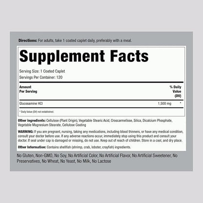 Piping Rock Glucosamine HCL | 1500mg | 120 Caplets | Mega Strength | Non-GMO, Gluten Free Supplement