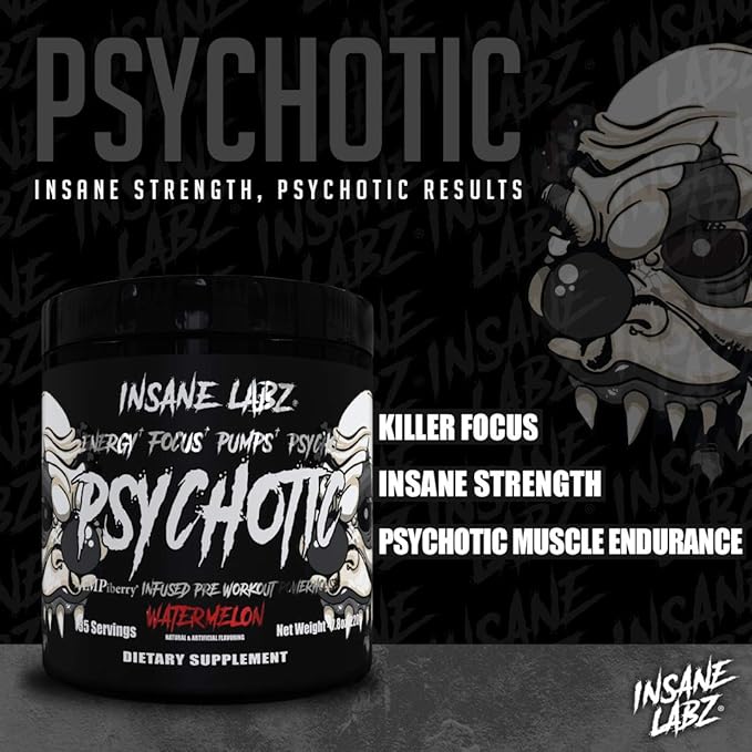 Insane Labz Psychotic Black Edition Mid Stimulant Pre Workout Powder, Energy Focus Pumps, Loaded with Creatine Beta Alanine Taurine Fueled by AMPiberry, 35 Servings (Grape)