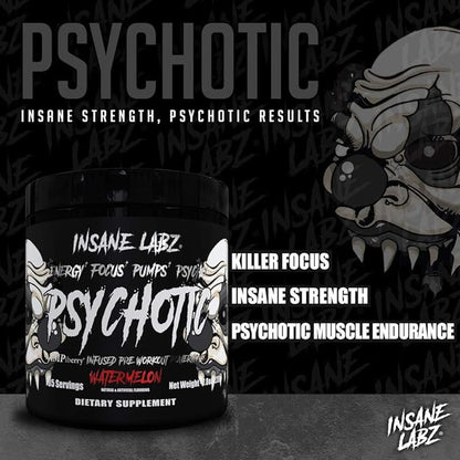 Insane Labz Psychotic Black Edition Mid Stimulant Pre Workout Powder, Energy Focus Pumps, Loaded with Creatine Beta Alanine Taurine Fueled by AMPiberry, 35 Servings (Grape)