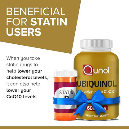 Qunol Ubiquinol CoQ10 100mg Softgels, Ubiquinol - Active Form of Coenzyme Q10, Antioxidant for Heart Health, Healthy Blood Pressure Levels, Beneficial to Statin Users, 60 Count